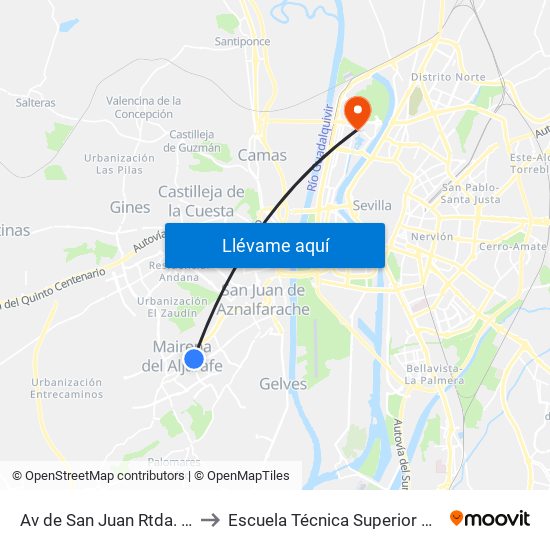 Av de San Juan Rtda. Vitalia (V) to Escuela Técnica Superior de Ingeniería map