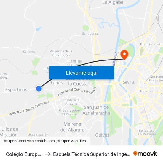 Colegio Europa (I) to Escuela Técnica Superior de Ingeniería map