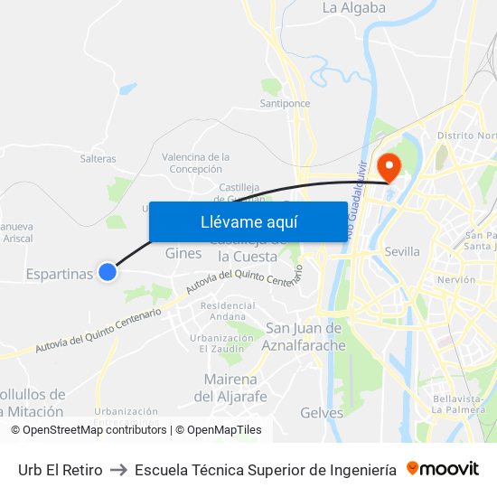 Urb El Retiro to Escuela Técnica Superior de Ingeniería map