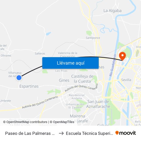 Paseo de Las Palmeras Frente Gasolinera to Escuela Técnica Superior de Ingeniería map