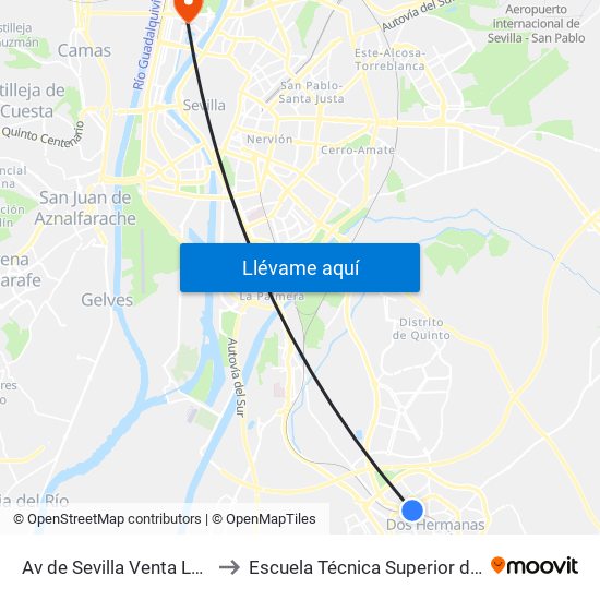 Av de Sevilla Venta Las Palmas to Escuela Técnica Superior de Ingeniería map