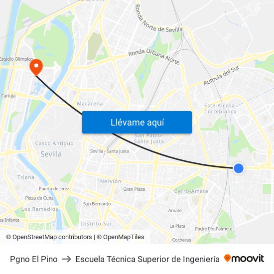 Pgno El Pino to Escuela Técnica Superior de Ingeniería map