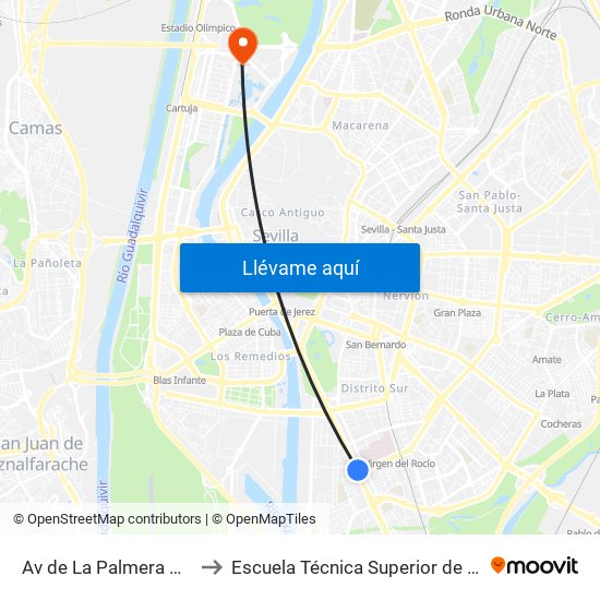 Av de La Palmera Hospital to Escuela Técnica Superior de Ingeniería map