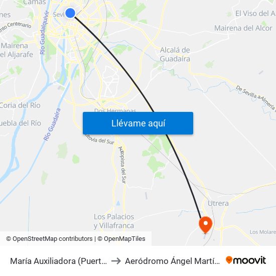 María Auxiliadora (Puerta Osario) to Aeródromo Ángel Martínez Ridao map