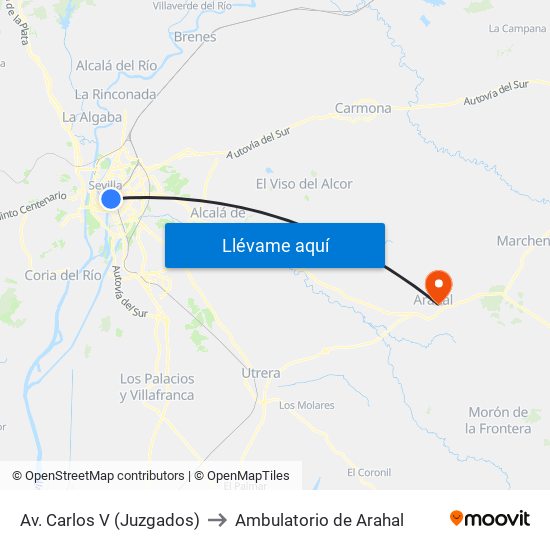 Av. Carlos V (Juzgados) to Ambulatorio de Arahal map