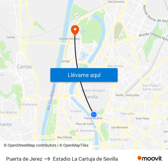 Puerta de Jerez to Estadio La Cartuja de Sevilla map