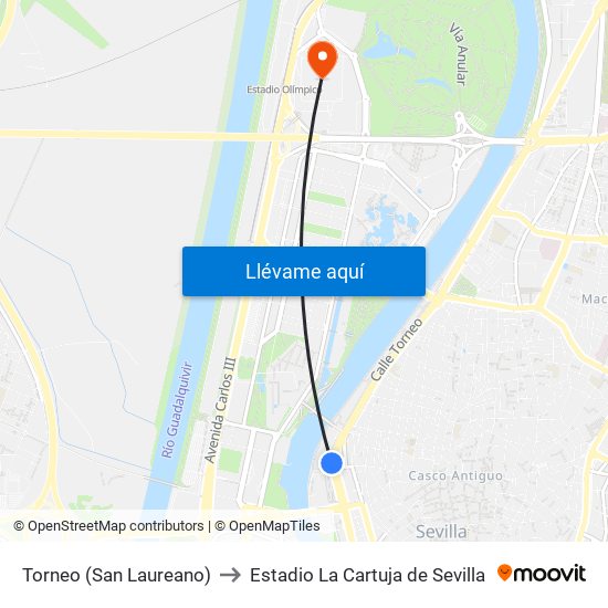 Torneo (San Laureano) to Estadio La Cartuja de Sevilla map