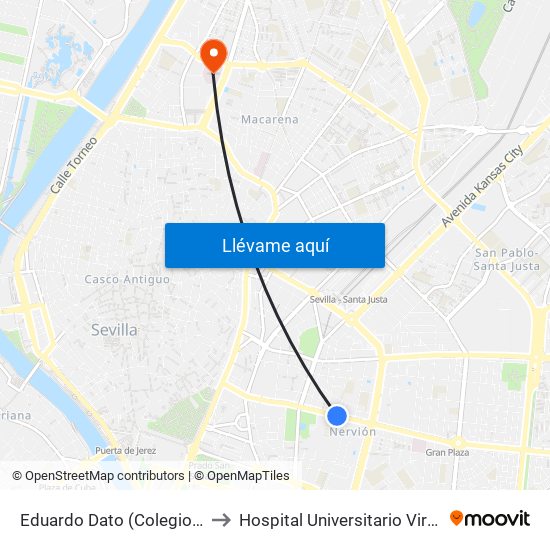 Eduardo Dato (Colegio Porta Coeli) to Hospital Universitario Virgen Macarena map