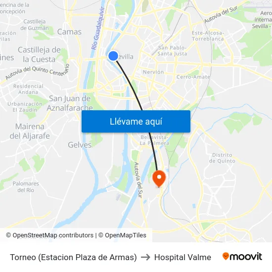 Torneo (Estacion Plaza de Armas) to Hospital Valme map