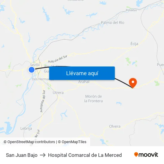 San Juan Bajo to Hospital Comarcal de La Merced map