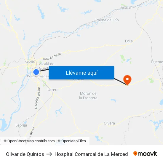 Olivar de Quintos to Hospital Comarcal de La Merced map