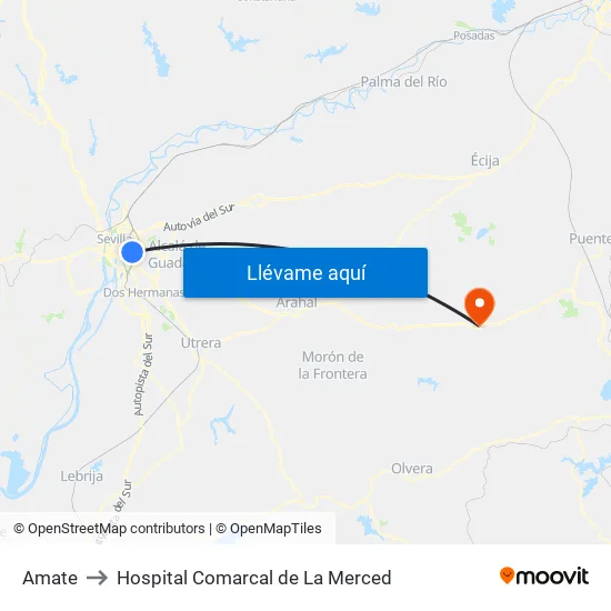 Amate to Hospital Comarcal de La Merced map