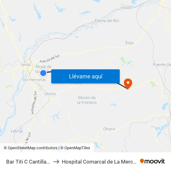 Bar Titi C Cantillana to Hospital Comarcal de La Merced map