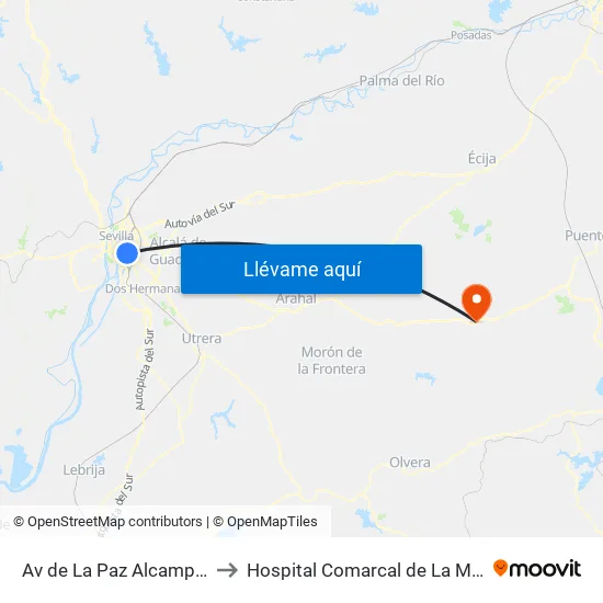 Av de La Paz Alcampo (V) to Hospital Comarcal de La Merced map