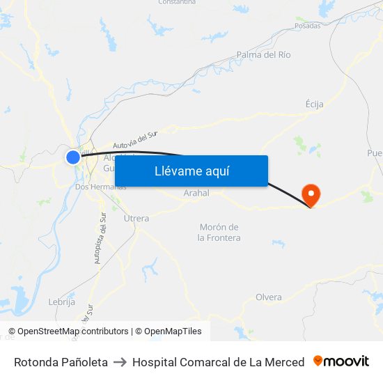Rotonda Pañoleta to Hospital Comarcal de La Merced map