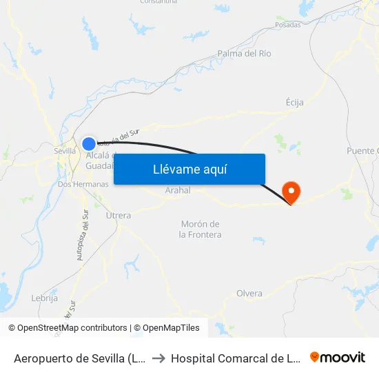 Aeropuerto de Sevilla (Llegadas) to Hospital Comarcal de La Merced map