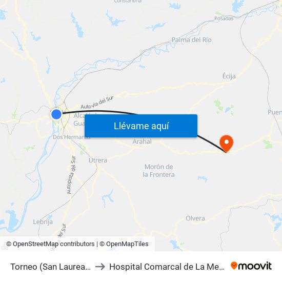 Torneo (San Laureano) to Hospital Comarcal de La Merced map