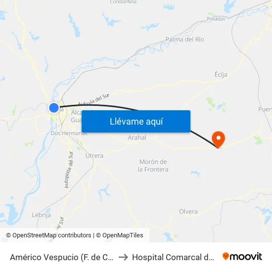 Américo Vespucio (F. de Comunicación) to Hospital Comarcal de La Merced map