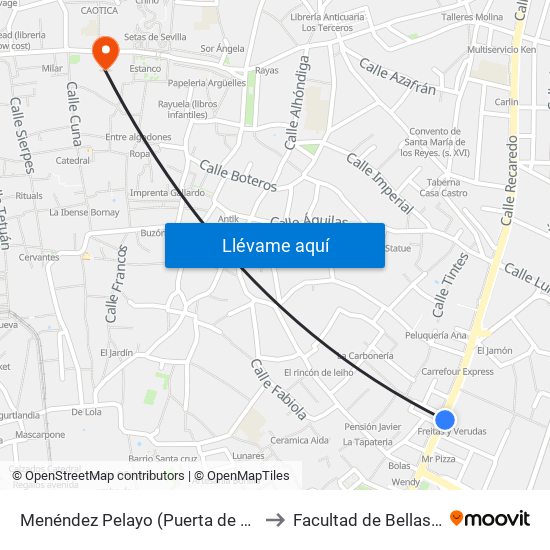 Menéndez Pelayo (Puerta de La Carne) to Facultad de Bellas Artes map