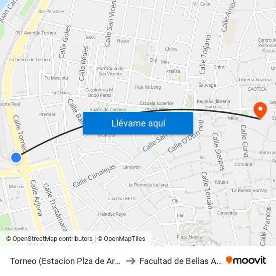 Torneo (Estacion Plza de Armas) to Facultad de Bellas Artes map