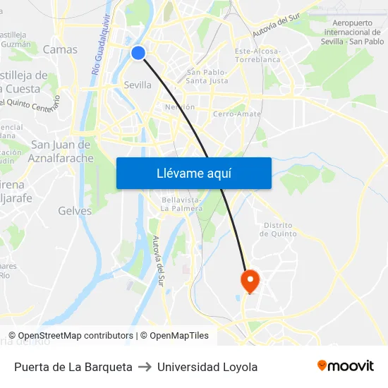 Puerta de La Barqueta to Universidad Loyola map