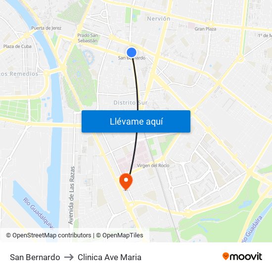 San Bernardo to Clinica Ave Maria map