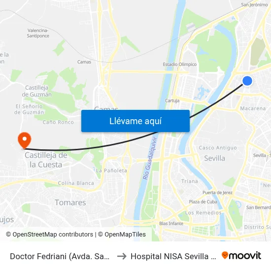 Doctor Fedriani (Avda. San Lázaro) to Hospital NISA Sevilla Aljarafe map