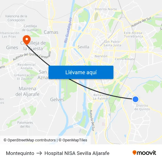 Montequinto to Hospital NISA Sevilla Aljarafe map