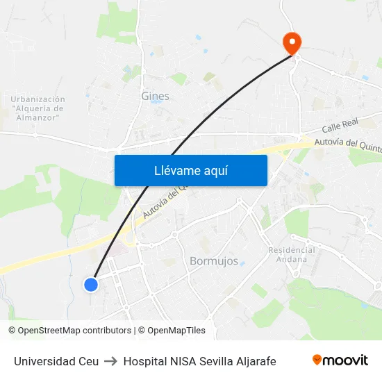 Universidad Ceu to Hospital NISA Sevilla Aljarafe map