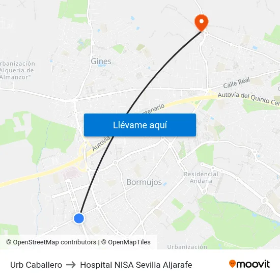 Urb Caballero to Hospital NISA Sevilla Aljarafe map