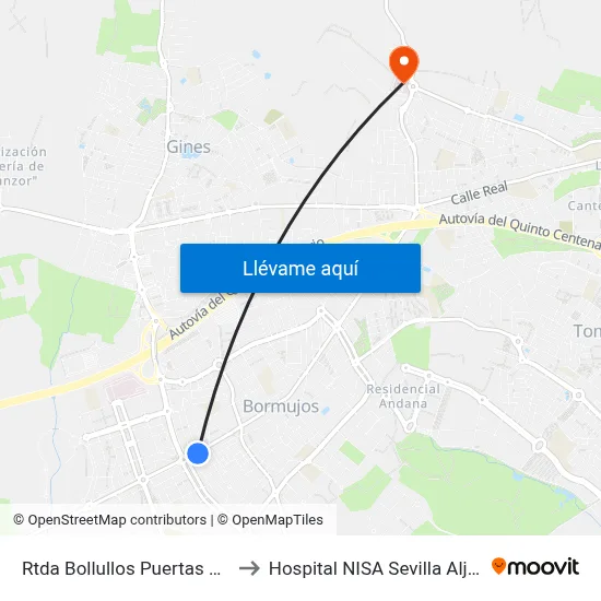 Rtda Bollullos Puertas Leyva to Hospital NISA Sevilla Aljarafe map