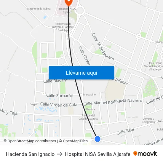 Hacienda San Ignacio to Hospital NISA Sevilla Aljarafe map