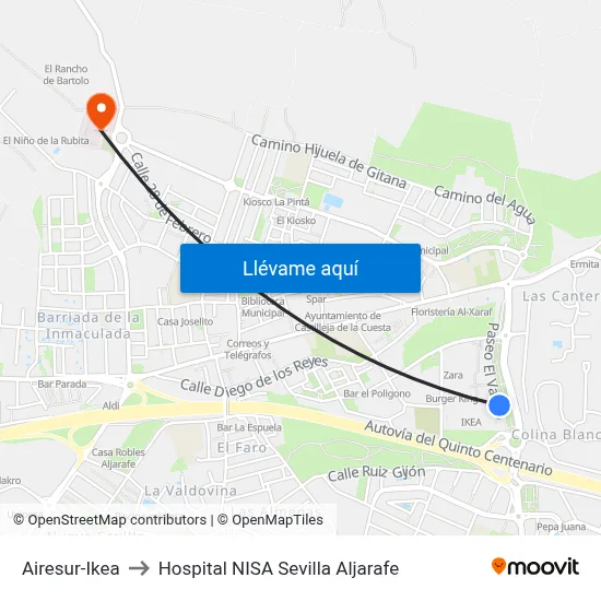 Airesur-Ikea to Hospital NISA Sevilla Aljarafe map