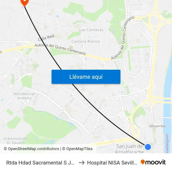 Rtda Hdad Sacramental S Juan Bautista to Hospital NISA Sevilla Aljarafe map