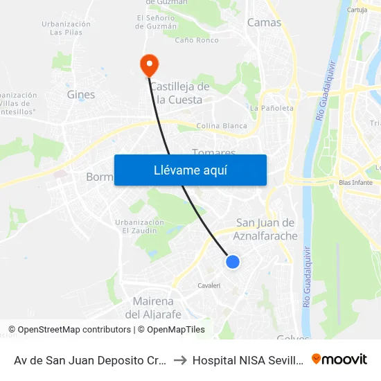 Av de San Juan Deposito Cruzcampo (I) to Hospital NISA Sevilla Aljarafe map