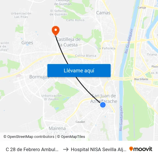 C 28 de Febrero Ambulatorio to Hospital NISA Sevilla Aljarafe map