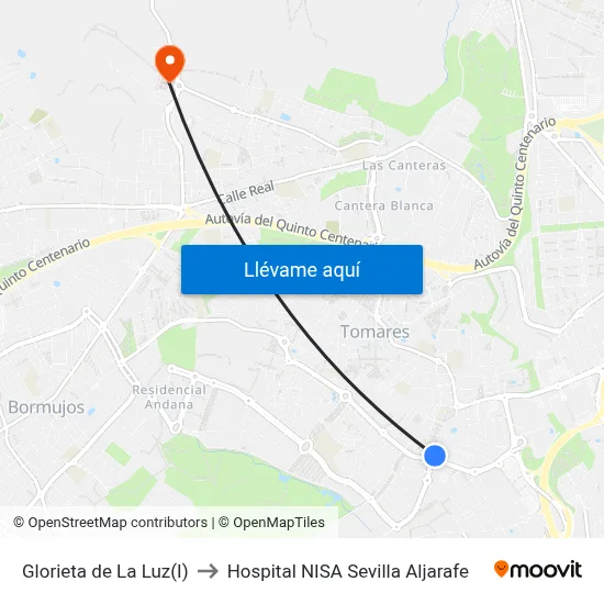Glorieta de La Luz(I) to Hospital NISA Sevilla Aljarafe map
