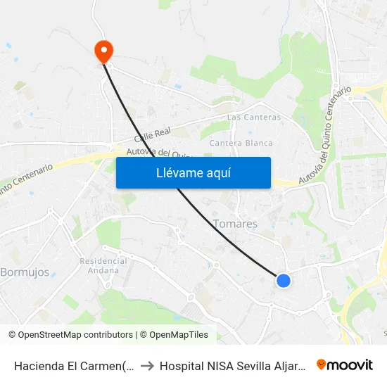 Hacienda El Carmen(V) to Hospital NISA Sevilla Aljarafe map