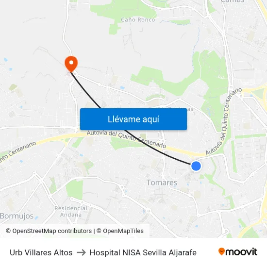 Urb Villares Altos to Hospital NISA Sevilla Aljarafe map