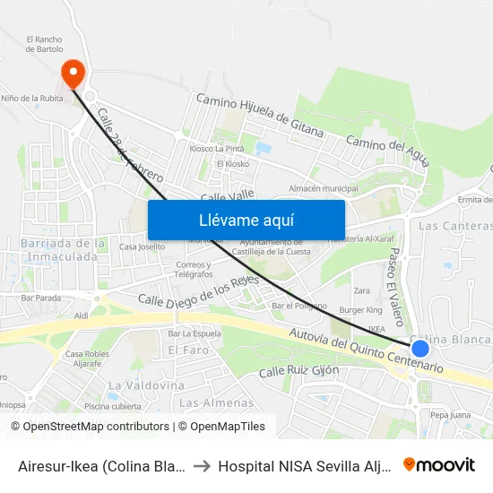 Airesur-Ikea (Colina Blanca) to Hospital NISA Sevilla Aljarafe map