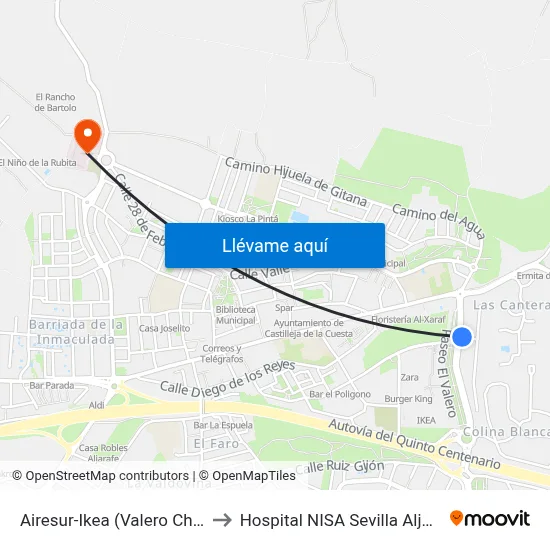 Airesur-Ikea (Valero Chico) to Hospital NISA Sevilla Aljarafe map