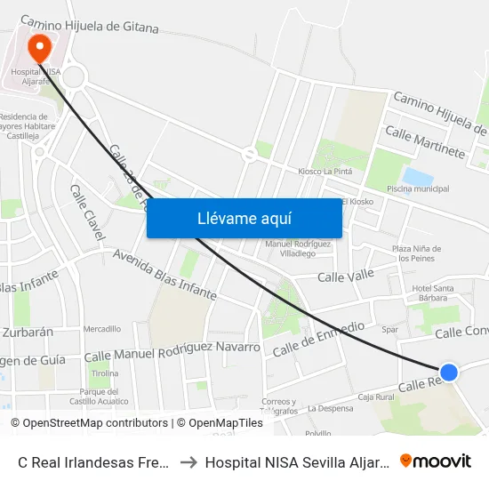 C Real Irlandesas Frente to Hospital NISA Sevilla Aljarafe map