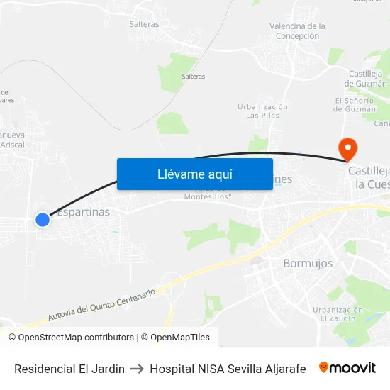 Residencial El Jardin to Hospital NISA Sevilla Aljarafe map