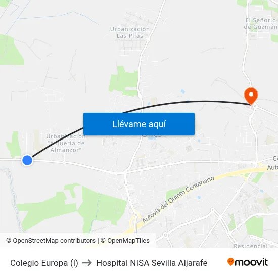 Colegio Europa (I) to Hospital NISA Sevilla Aljarafe map