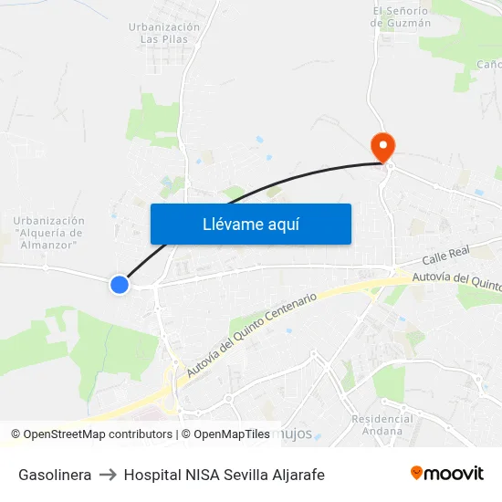 Gasolinera to Hospital NISA Sevilla Aljarafe map