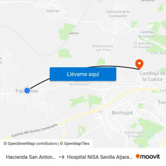 Hacienda San Antonio to Hospital NISA Sevilla Aljarafe map