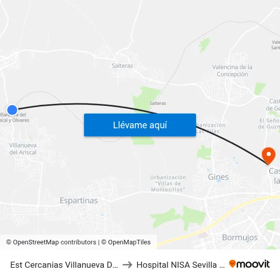 Est Cercanias Villanueva Del Ariscal to Hospital NISA Sevilla Aljarafe map