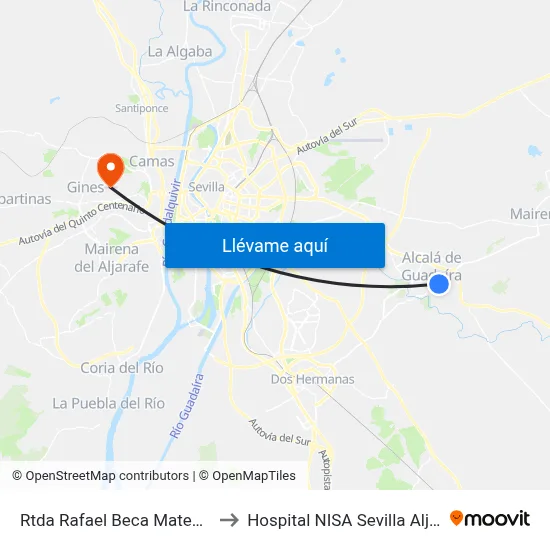 Rtda Rafael Beca Mateos (V) to Hospital NISA Sevilla Aljarafe map