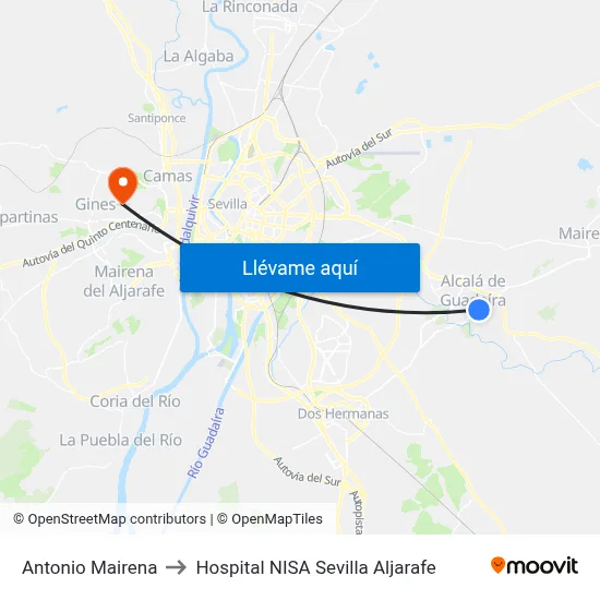 Antonio Mairena to Hospital NISA Sevilla Aljarafe map