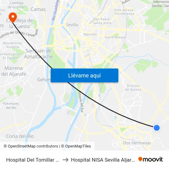 Hospital Del Tomillar (V) to Hospital NISA Sevilla Aljarafe map